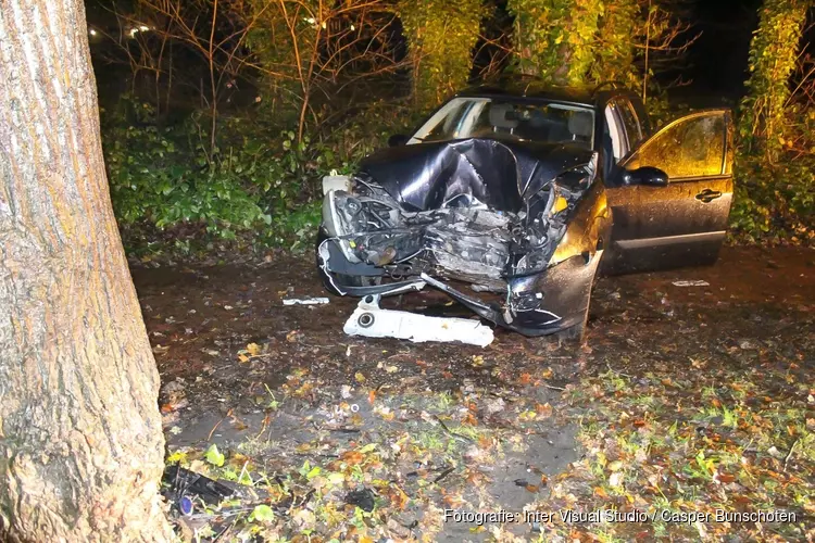 Auto knalt op boom tussen Huizen en Naarden