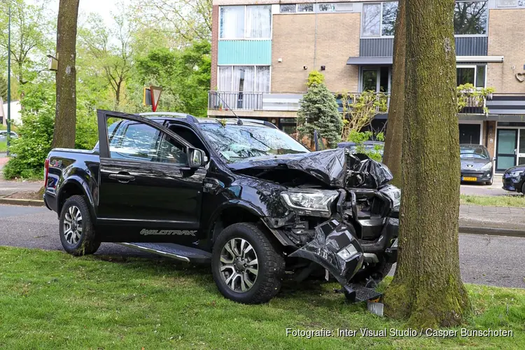 Pick-up tegen boom gereden in Huizen