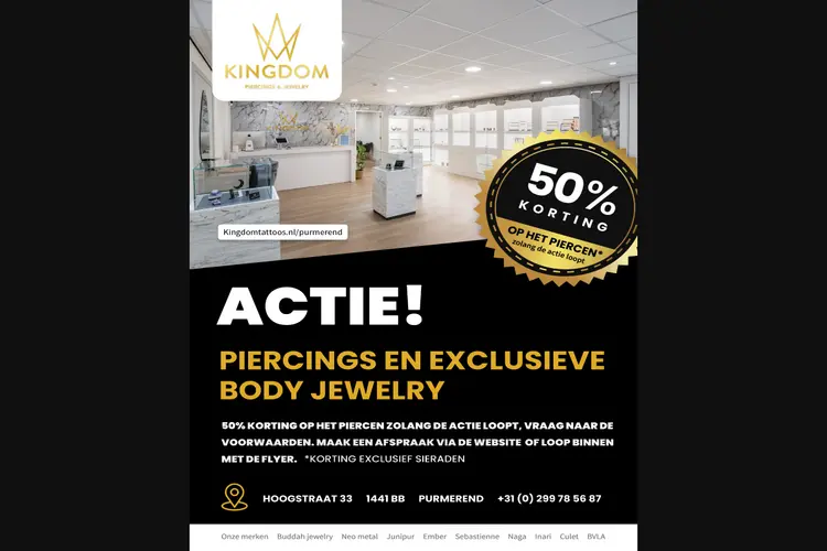 50% korting op piercen bij Kingdom Piercings & Jewelry