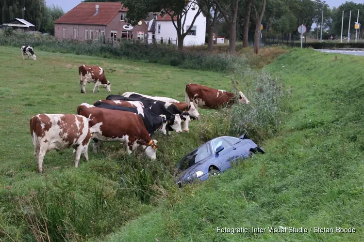 Auto in greppel gereden in Nederhorst den Berg