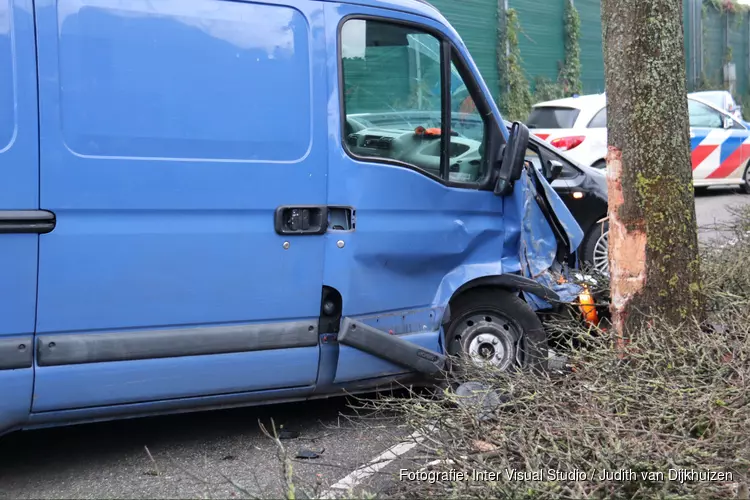 Bestelbus crasht tegen boom